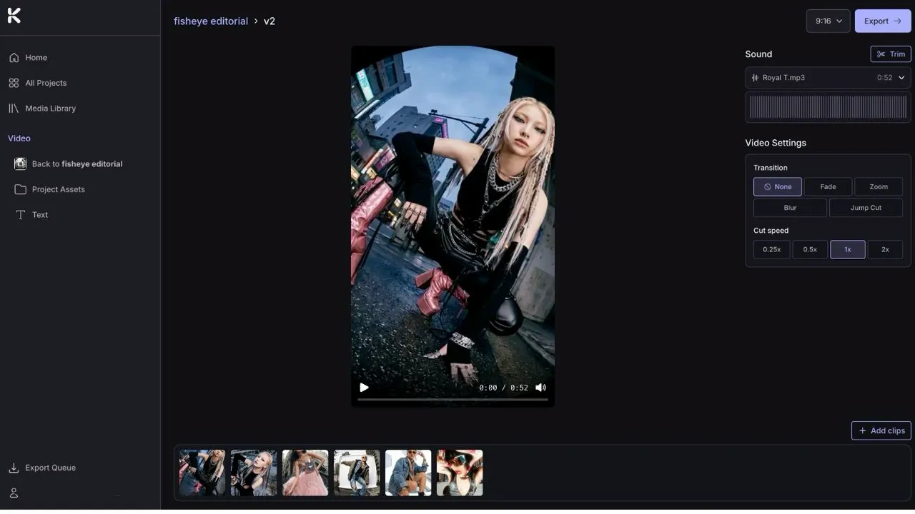 優れたAIミュージックビデオジェネレータープラットフォーム内のオーディオおよびビデオコントロールを示す詳細なエディターインターフェース。webp