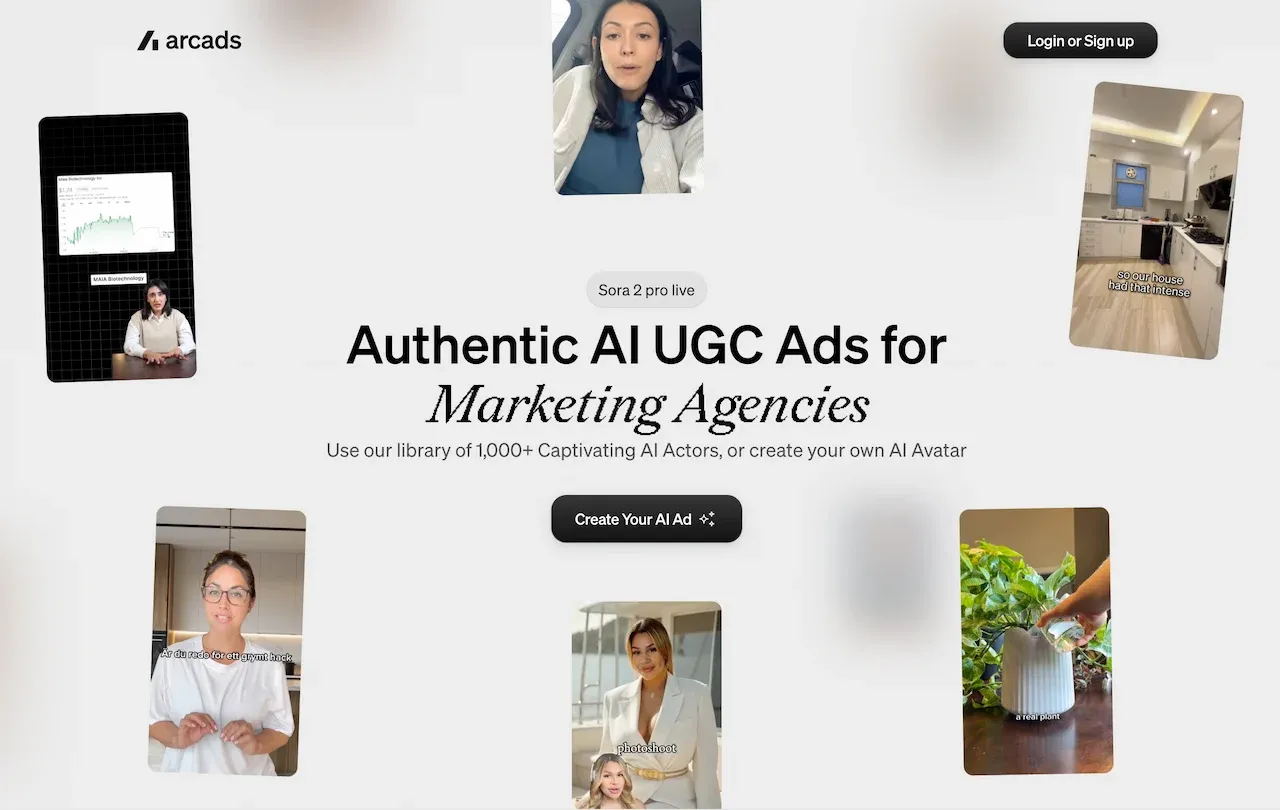 Arcads creator library showcasing the best AI UGC video editors for marketing agencies