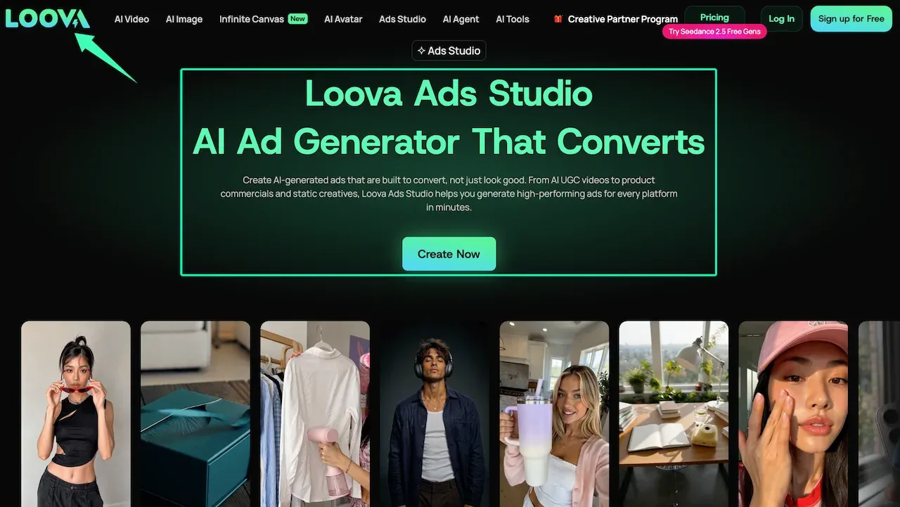 Loova Ads Studio interface ranked among best AI UGC video editors for marketing agencies