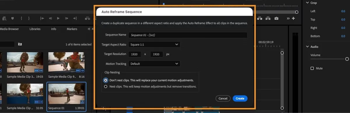 Premiere Pro Auto Reframe settings- best AI features for enhancing UGC video quality