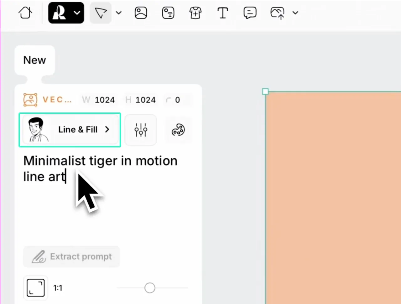 Prompting a minimalist tiger using the best ai image generator for line art, focusing on vector style graphics.webp