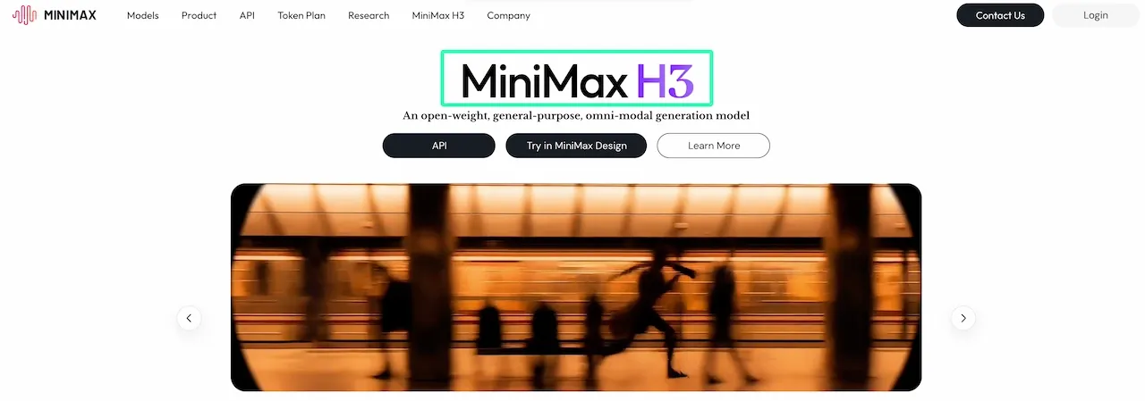 MiniMax H3のレビューを読んで、このオープンウェイト・オムニモーダル生成モデルを紹介する公式サイトのホームページをご覧ください