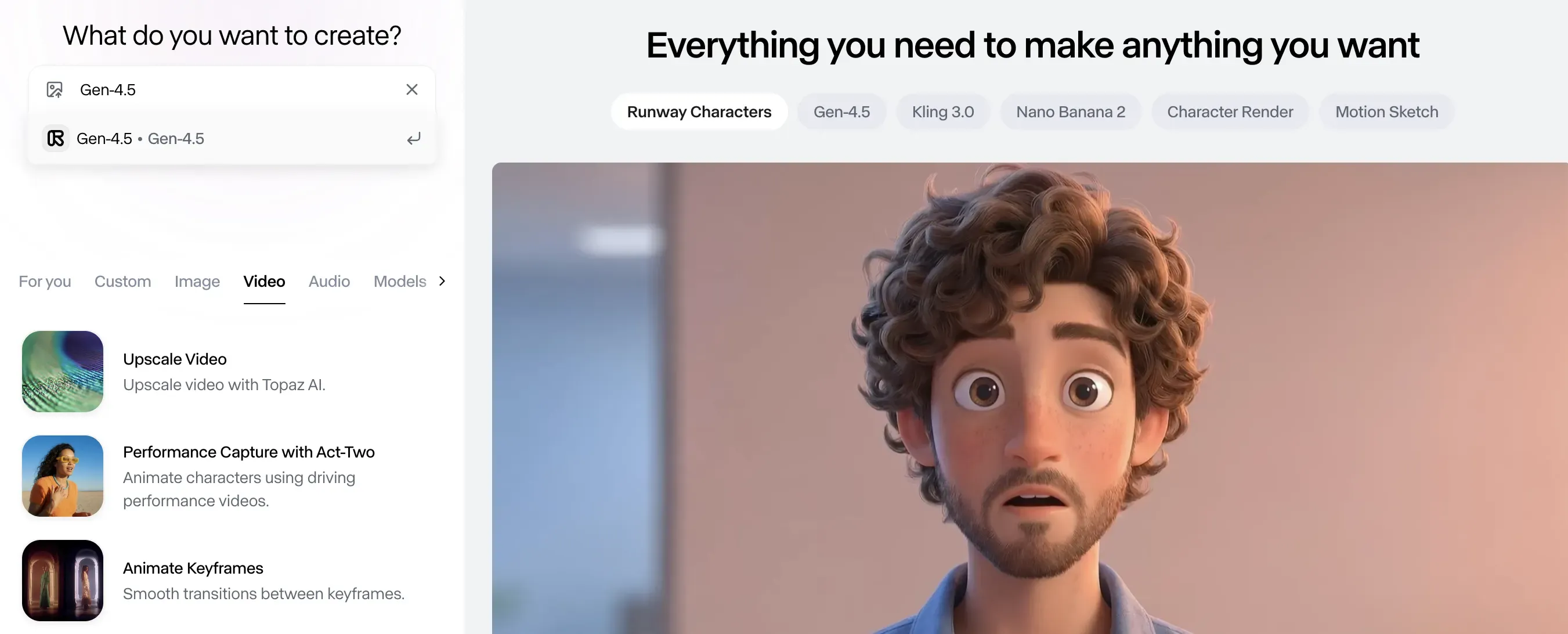 Runway Gen-4.5 character interface in the best ai video generators comparison 2026.webp
