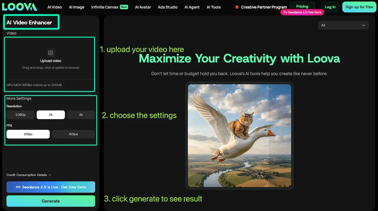 Using Loova AI video enhancer, one of the best AI features for enhancing UGC video quality