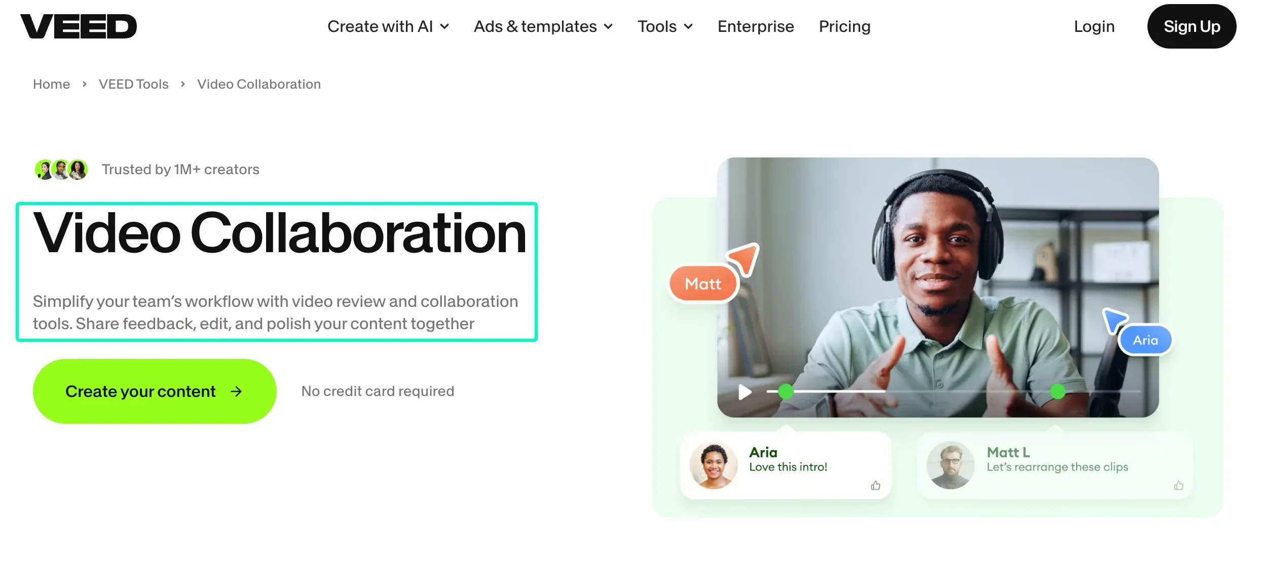 VEED collaborative workspace featured in best AI UGC video editors for marketing agencies