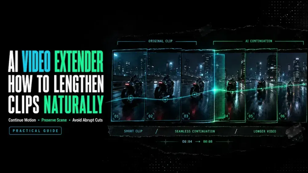 Discover how an ai video extender naturally lengthens clips with seamless motion and zero abrupt cuts for longer videos.webp