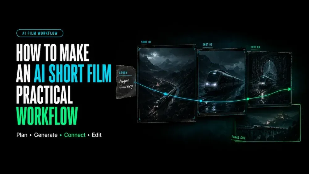Learn how to make an AI short film with this practical workflow guide showing steps to plan, generate, connect, and edit.webp