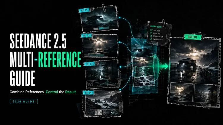 Infographic guide showing how the Seedance 2.5 multi reference workflow combines images for results