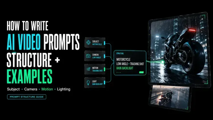 Learn the ideal ai video prompt structure with this guide featuring a motorcycle example and motion settings.webp